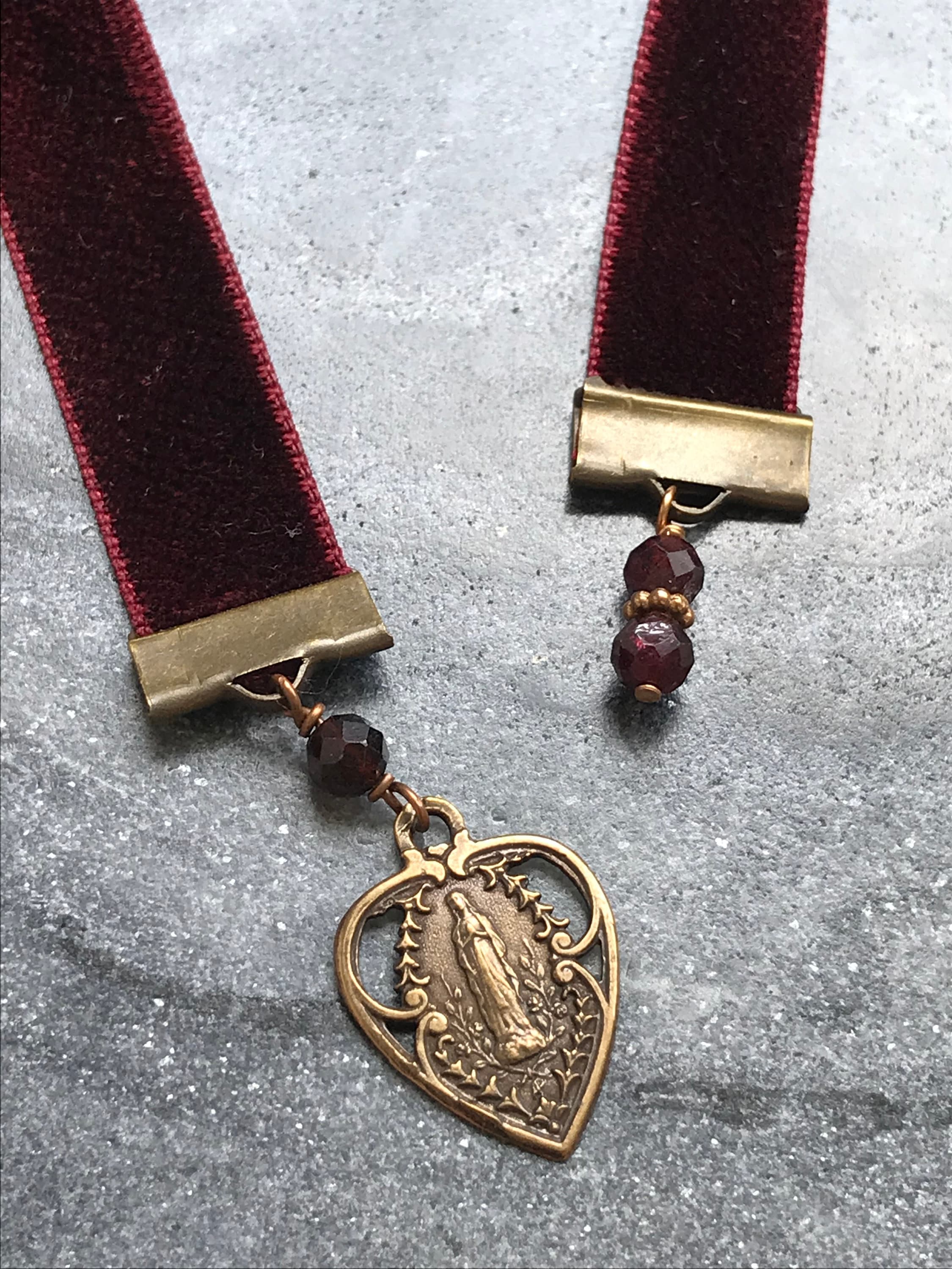Velvet Catholic Bookmark - Bronze - Red Velvet